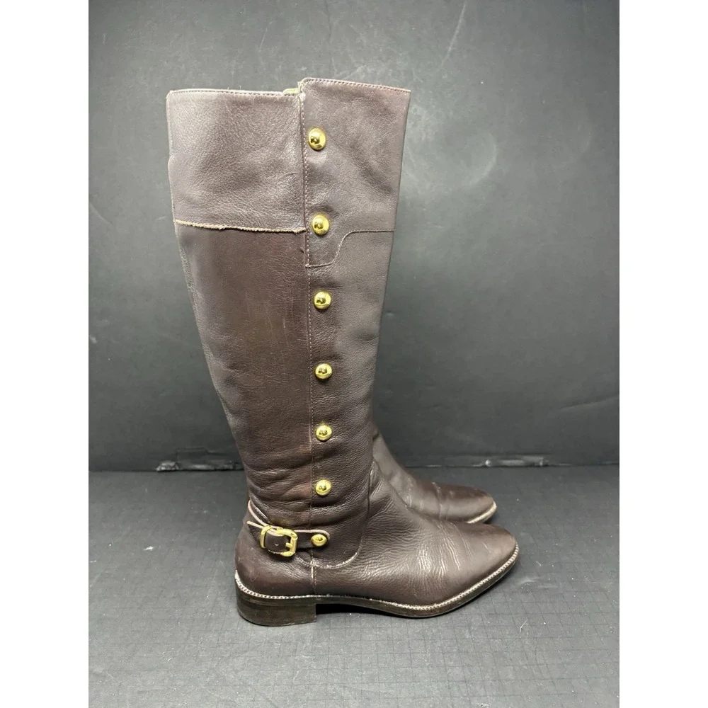 Michael Michael Kors Carney‎ Leather Studded Riding Boots Coffee Brown Sz 6.5